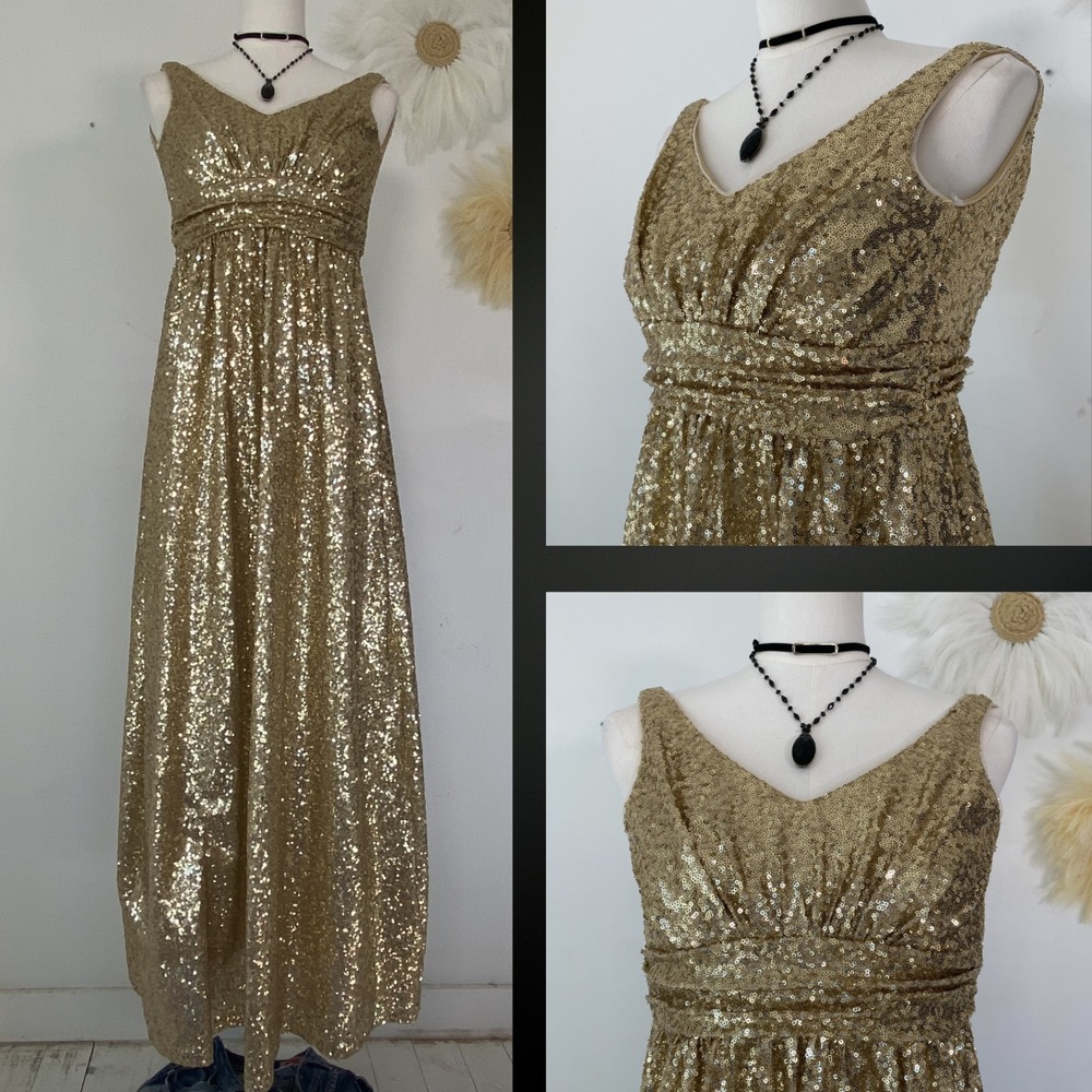 Christina Wu Celebration Y2K Gold Sequin Fairy Babydoll Dress Size XS Prom Event